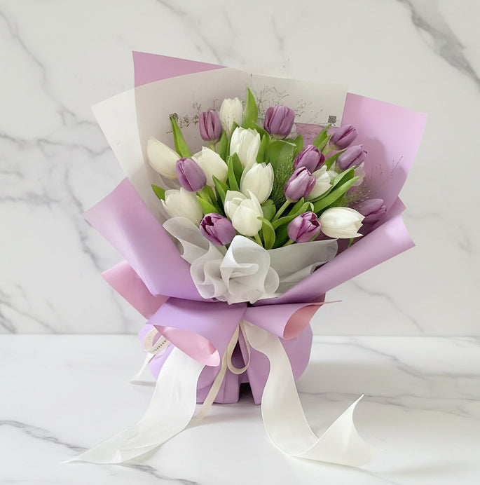 (紫白色)20枝鬱金香花束 Mr.065