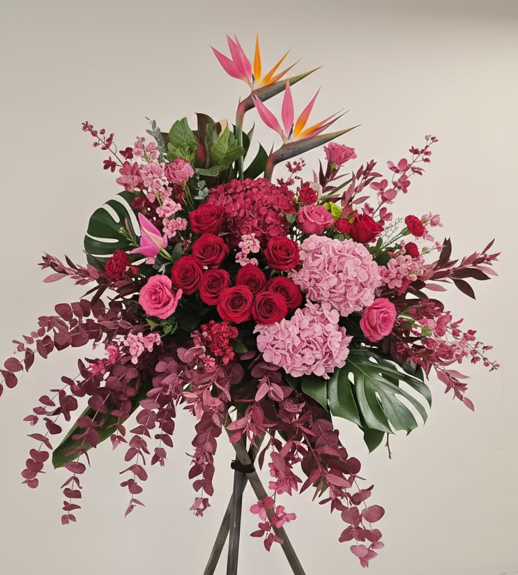 (紅色粉紅色) 熱情洋溢開張花籃 Mr.048