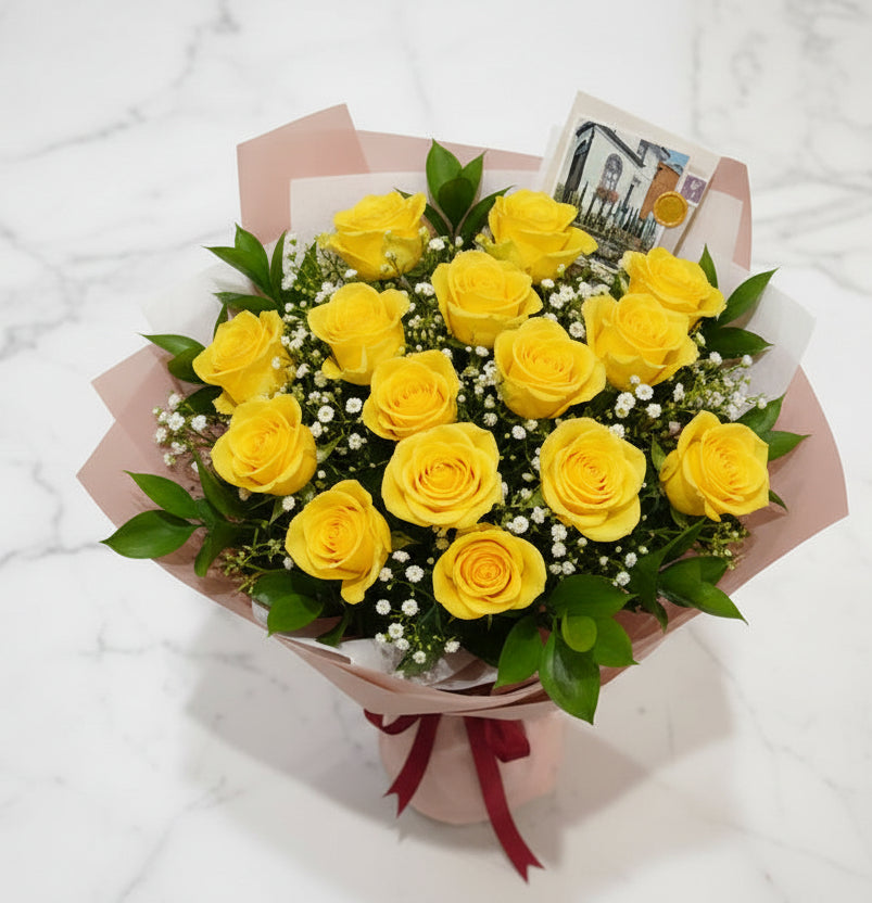 (黃色) 玫瑰花12枝花束 Mr.039