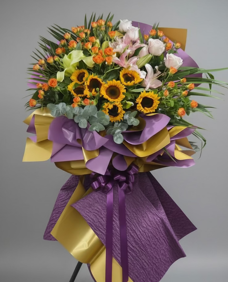 (紫黃) 向日葵開張花籃 Mr.0411（免費送貨）