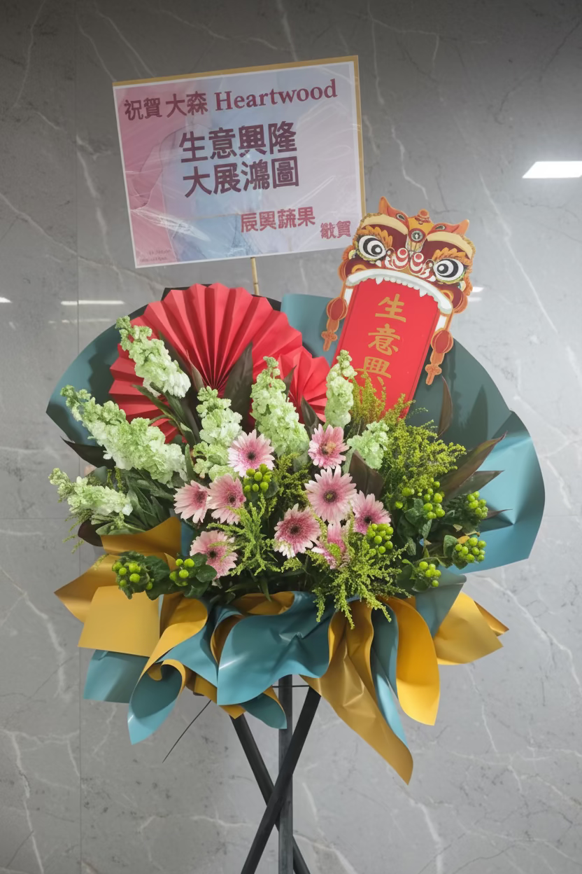 【精緻開幕】獅舞迎祥開張座枱花籃 | 免費九龍送貨 MR.0425