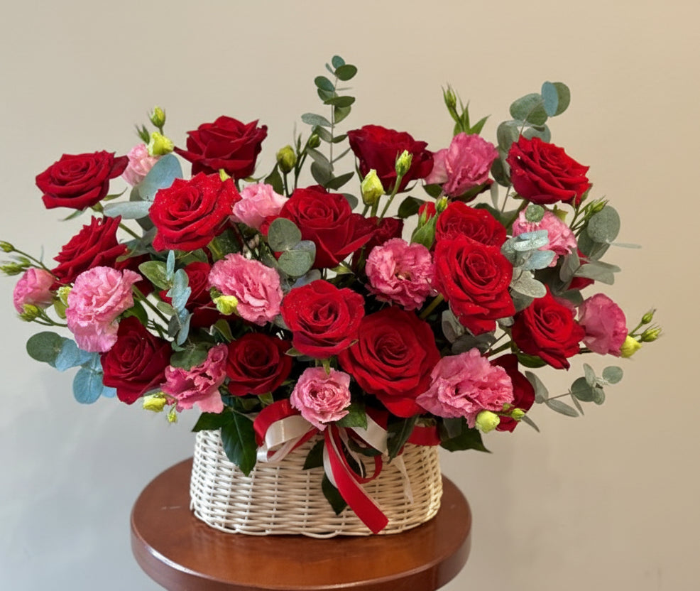 (紅色)玫瑰桔梗手提籃 Mr.011