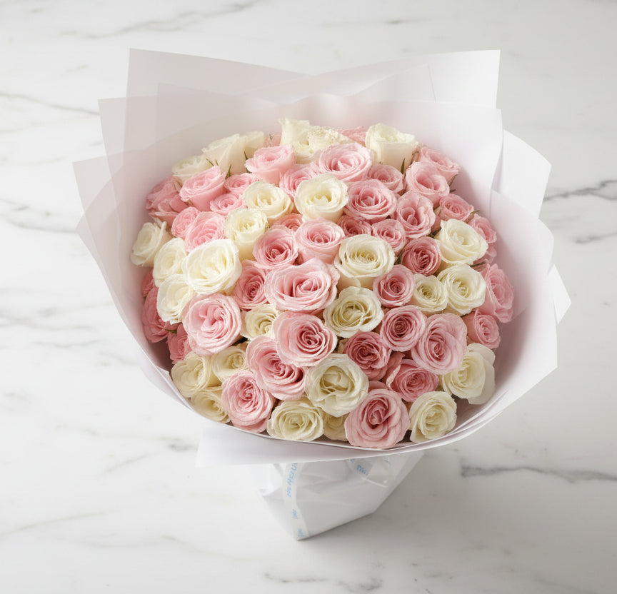 (粉紅混合白色) 玫瑰99枝繡球花束 Mr.037