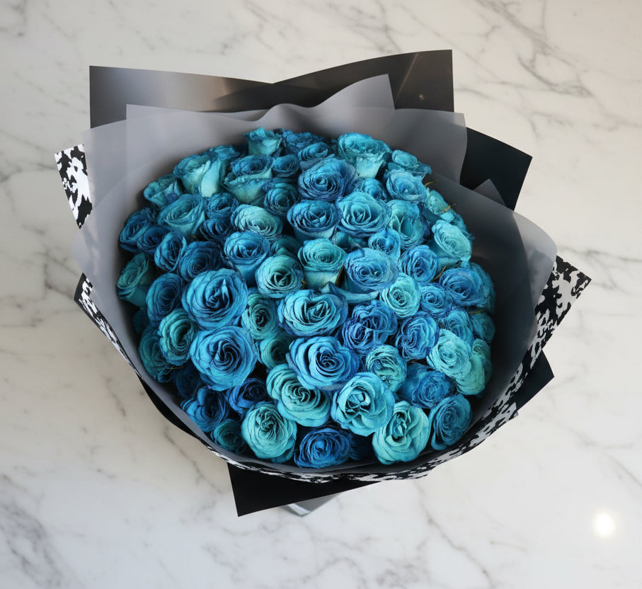 (藍色) 玫瑰99枝繡球花束 Mr.037