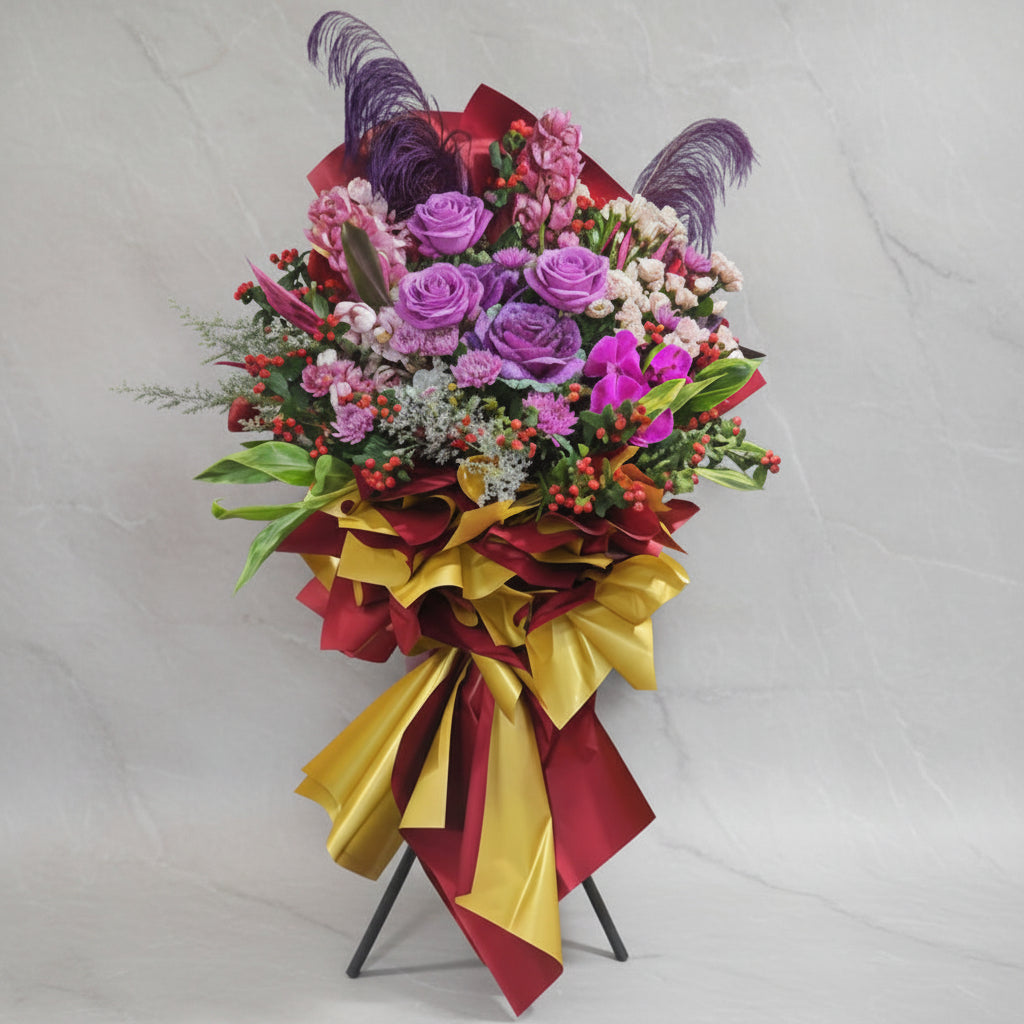 (紅色) 蕙蘭大紅大紫開張花籃 高級特大  展覽開幕 Mr.0432