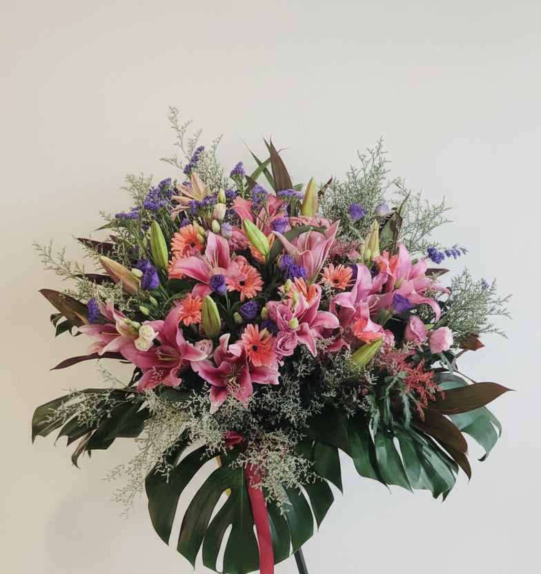 (粉色) 粉紅百合開張花籃 Mr.0413