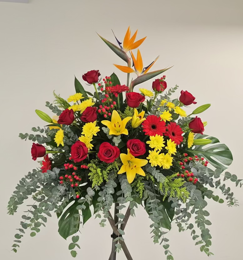 (紅色) 玫瑰百合開張花籃 Mr.041