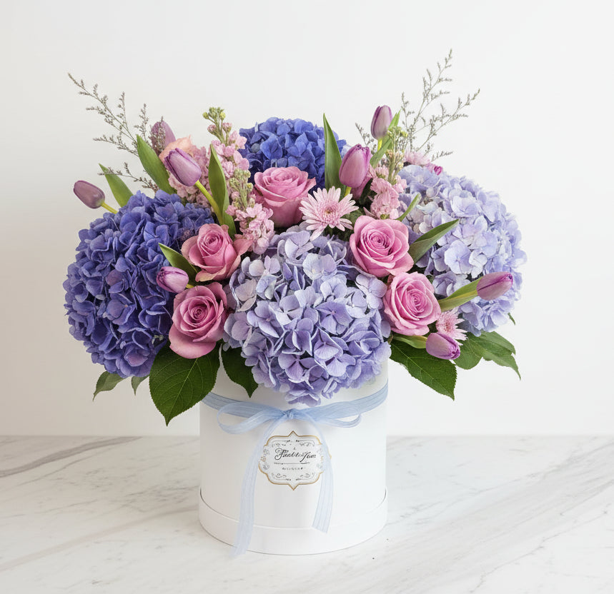 (紫色) 玫瑰16支繡球花盒 Mr.023