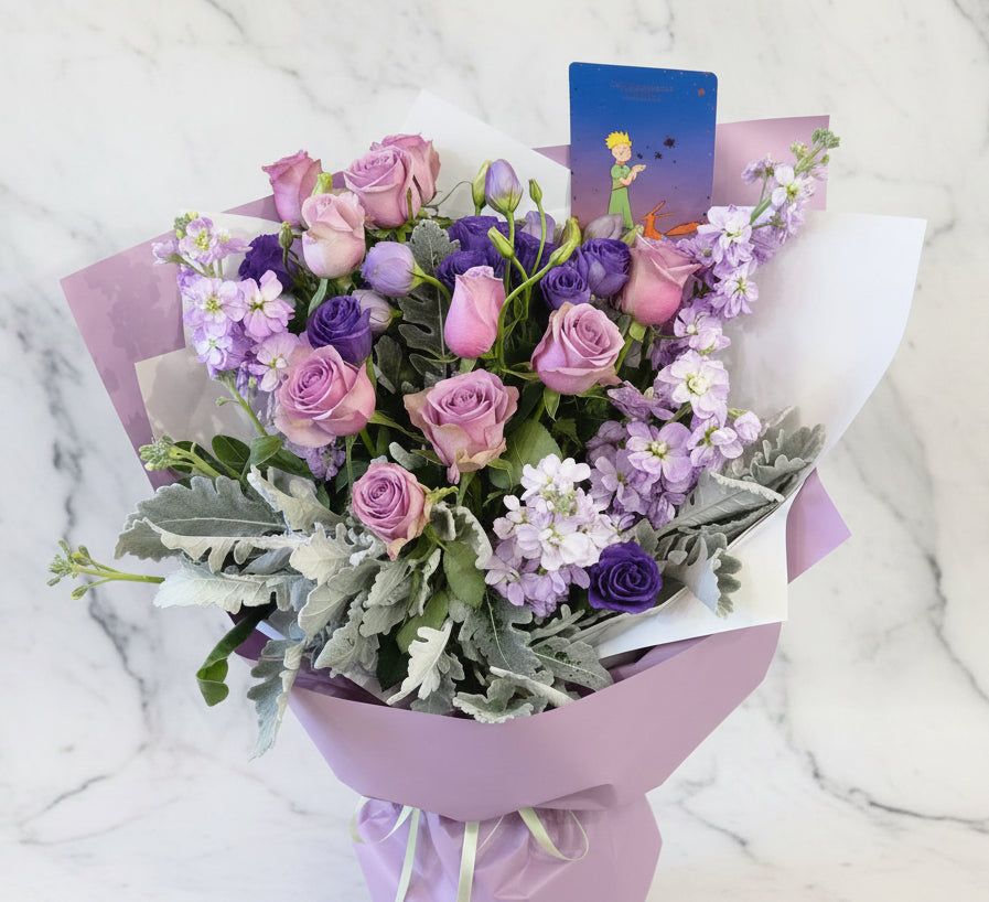 (紫色) 玫瑰12枝桔梗花束 Mr.032