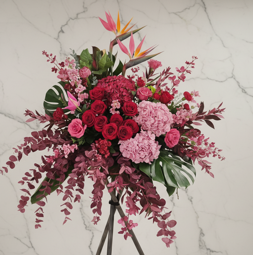 (紅色粉紅色) 熱情洋溢開張花籃 Mr.0407（免費送貨）