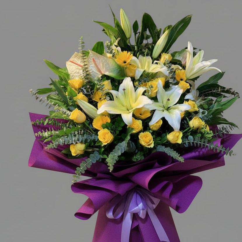 (黃色) 黃色百合開張花籃 Mr.0414