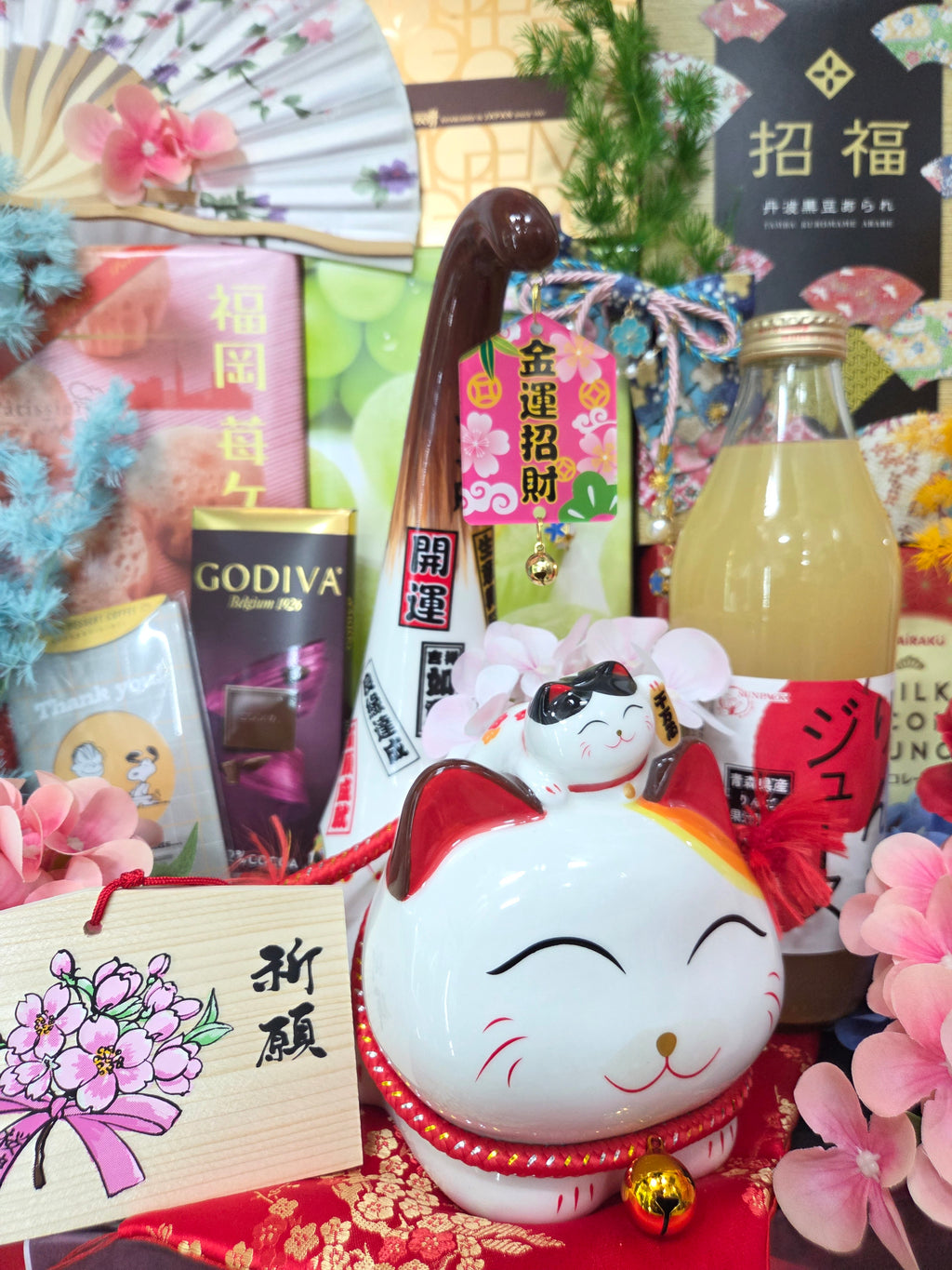 【大吉大利】招財貓茶葉 Godiva朱古力日本進口零食禮籃 (Mr.0424)｜入伙賀壽免費送貨