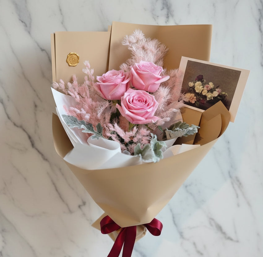 (粉紅色) 玫瑰3枝花束 Mr.031