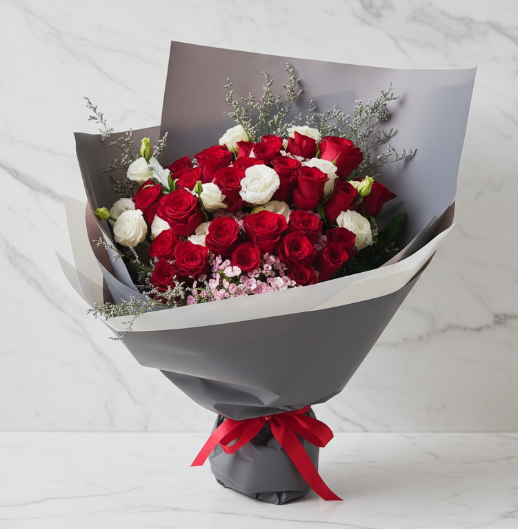 (紅色) 玫瑰24枝桔梗花束 Mr.033